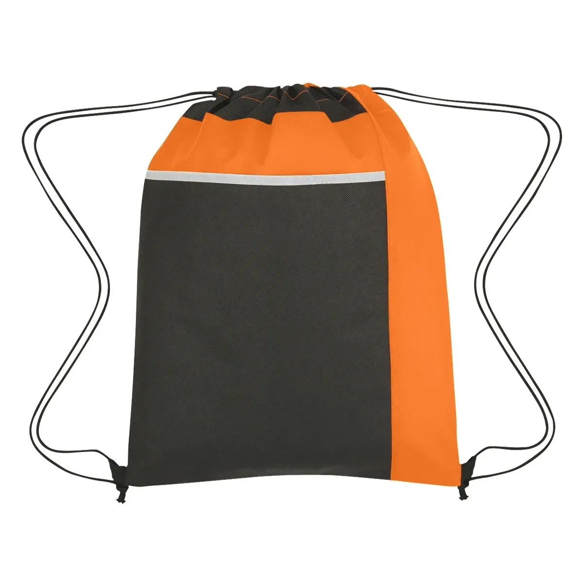 Non-woven recycled sports pack shown flat with the drawstring cords pulled through