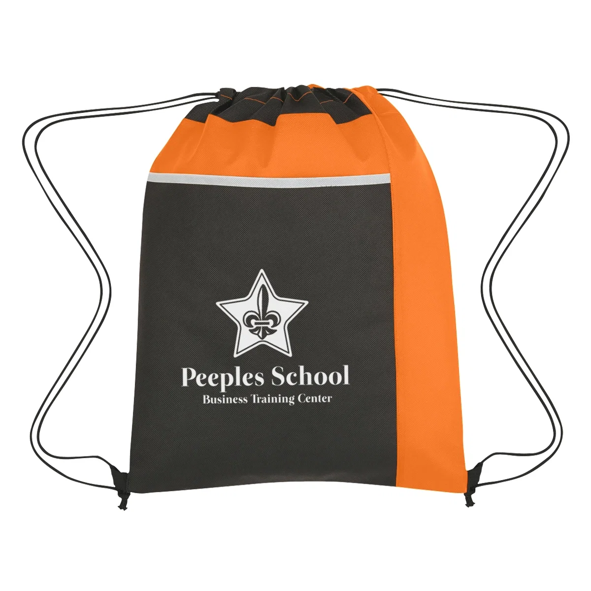 Side view of the non-woven drawstring pack that helps judge proportion