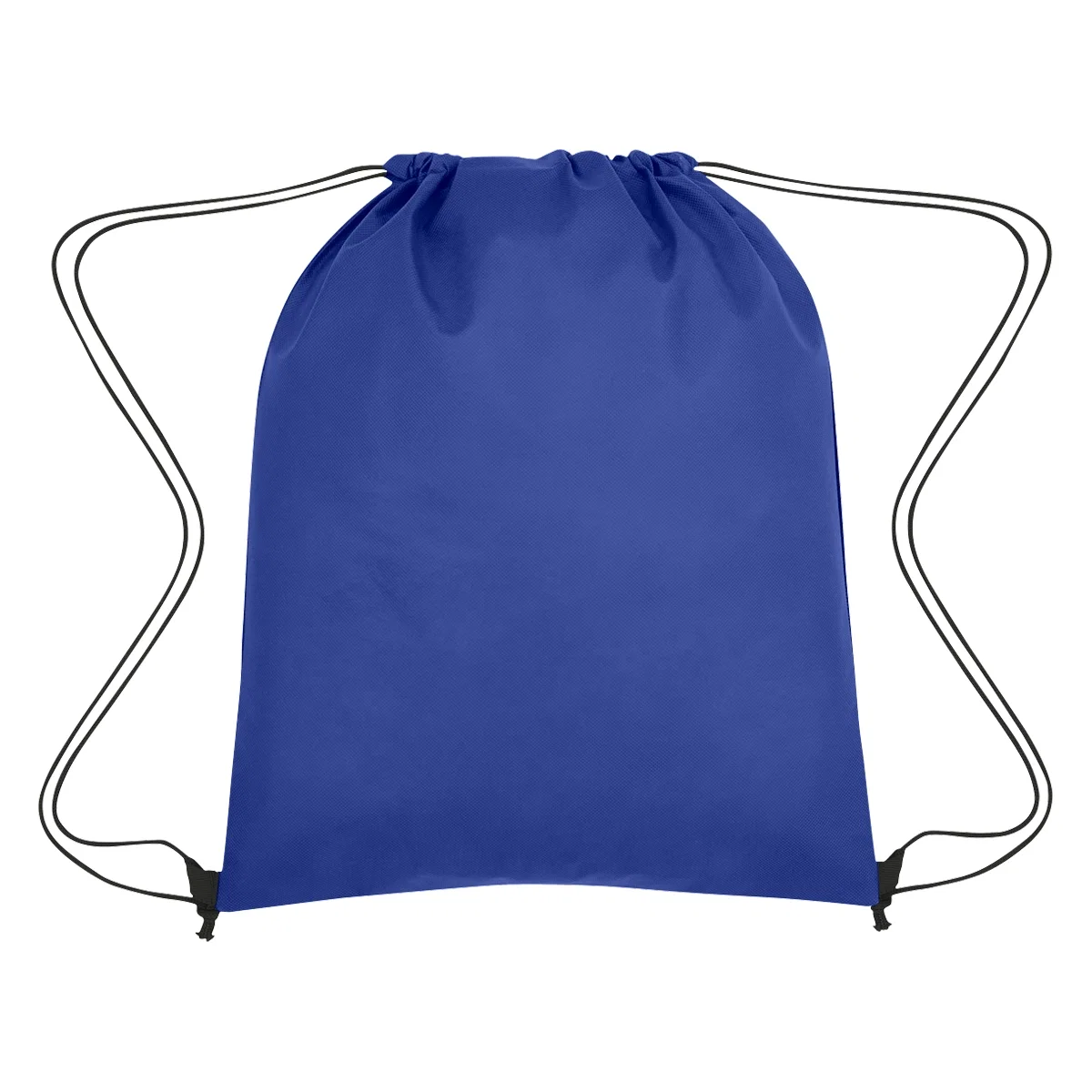 Profile view of the non-woven drawstring pack resting on a neutral surface