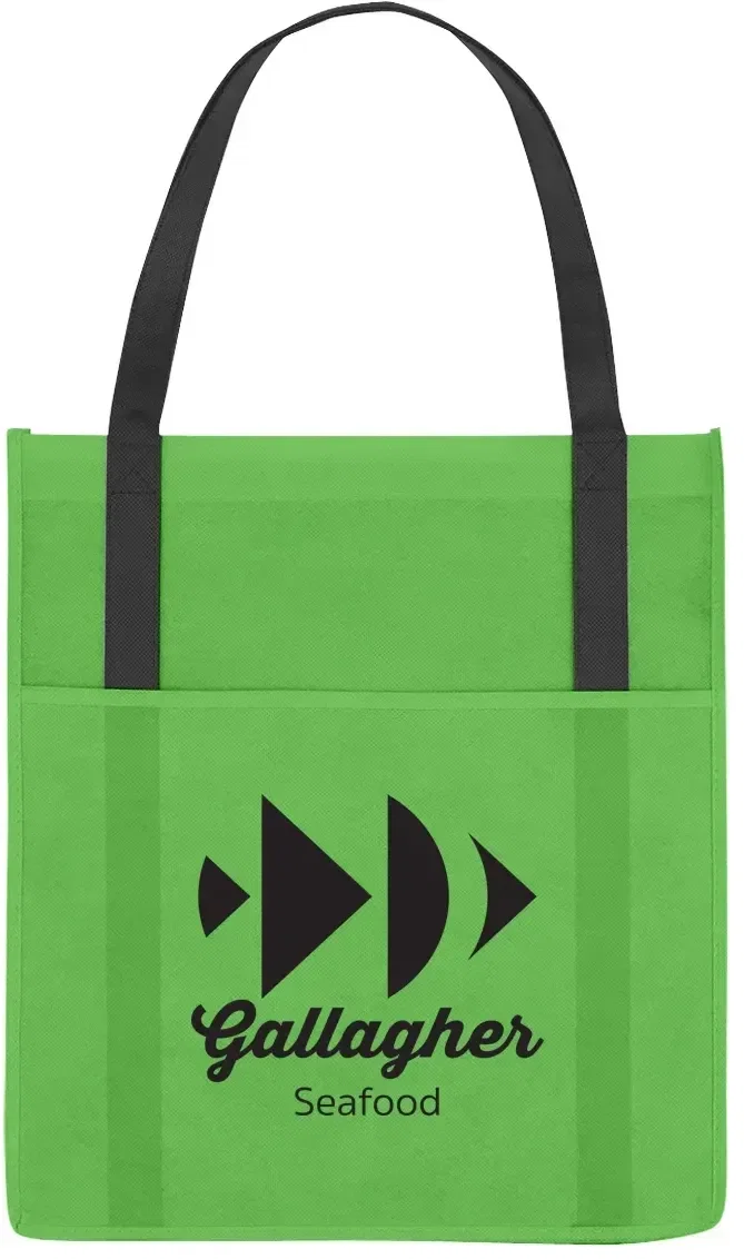 Shopper tote with a front pocket and black trimmed handles