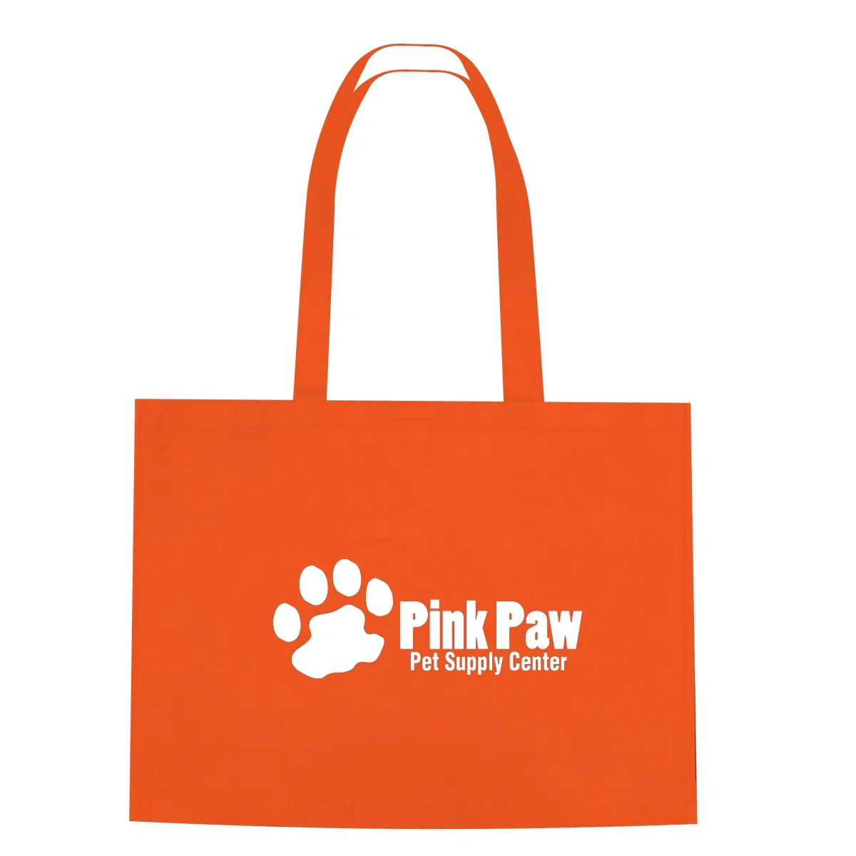 Orange version of the reusable grocery tote, seen from the front