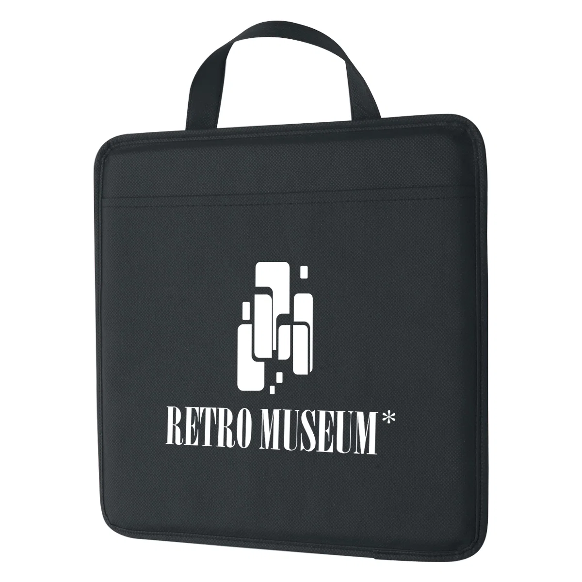 Non-woven stadium cushion shaped as a flat square seat pad