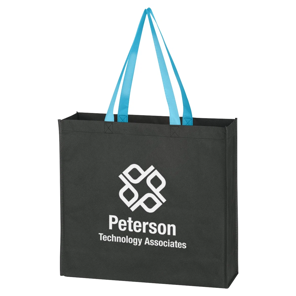 Black non-woven tote bag with contrasting white handles