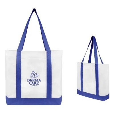 White non-woven tote bag with contrasting trim along the edges