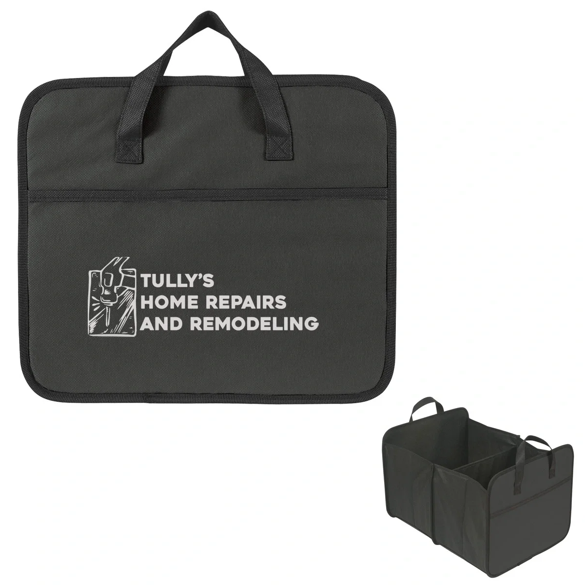 Collapsible non woven trunk organizer with black trim and carry handles