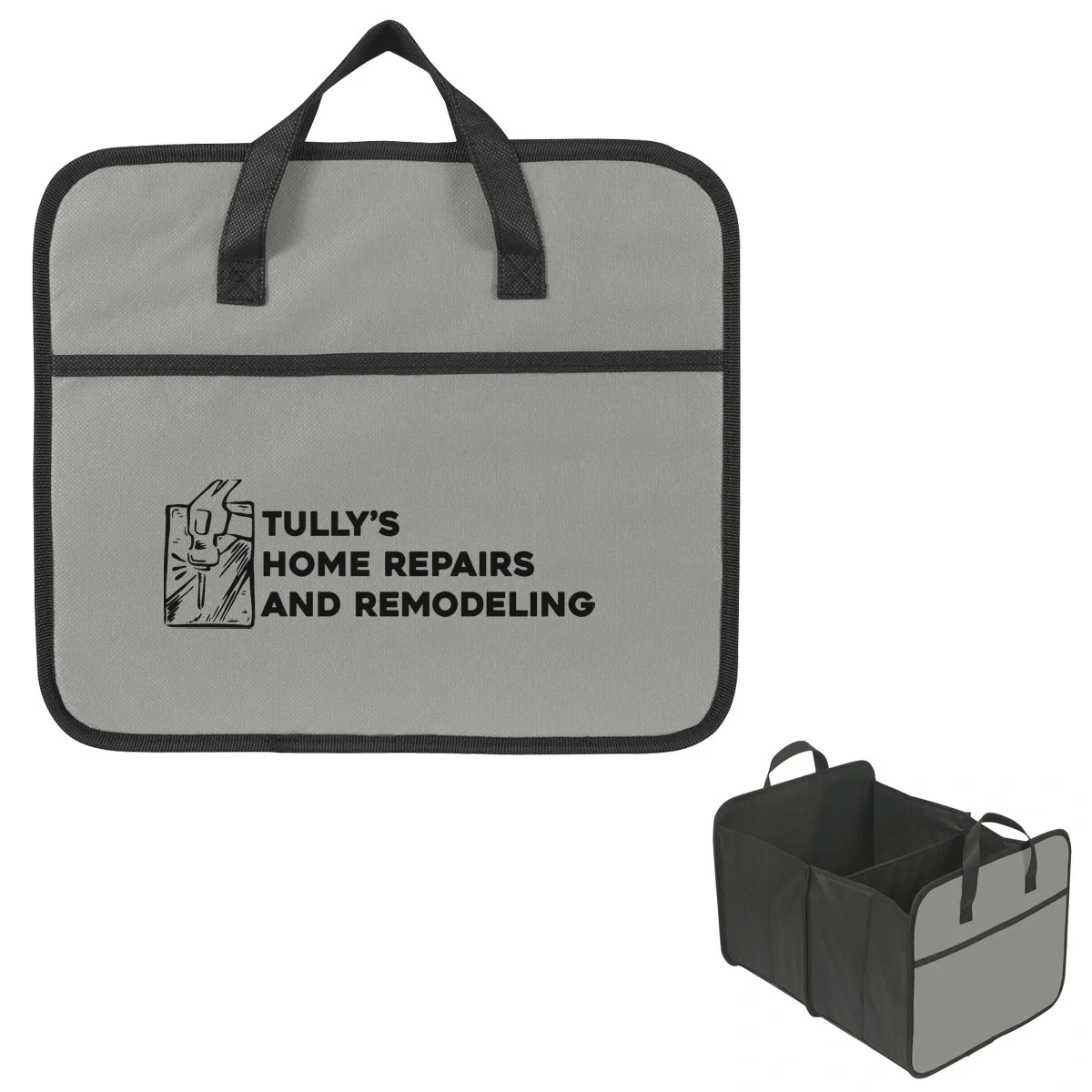 Interior divided into separate compartments for groceries and gear