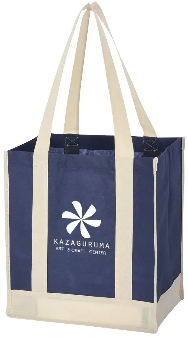 Non-woven two-tone shopper tote with contrast trim and twin handles