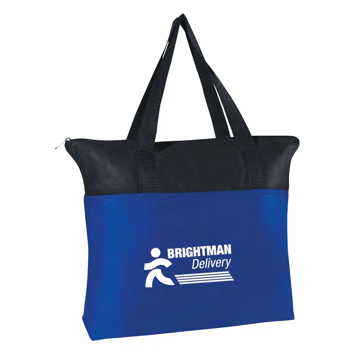 Zippered non-woven tote bag in red with black accent trim