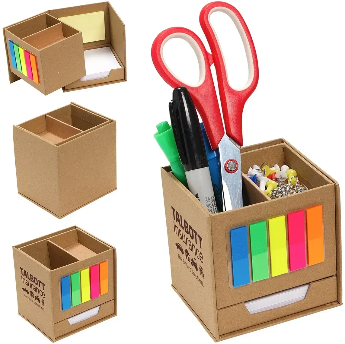 Nook kraft memo cube organizer with custom logo, promotional desk organizer front view
