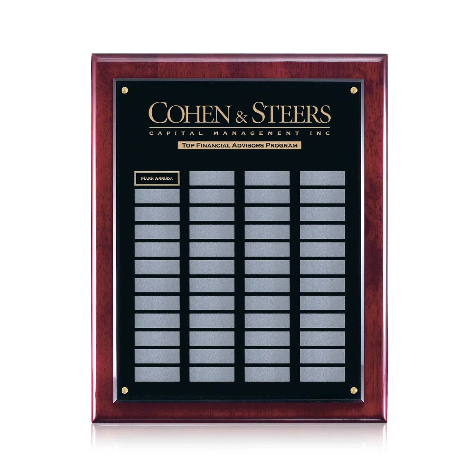 Custom Piano Finish Perpetual Plaque With Blank Unattached Plates for retirement presentations