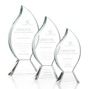 Optical Crystal Flame Award with Sweeping Bevel on Tapered Base