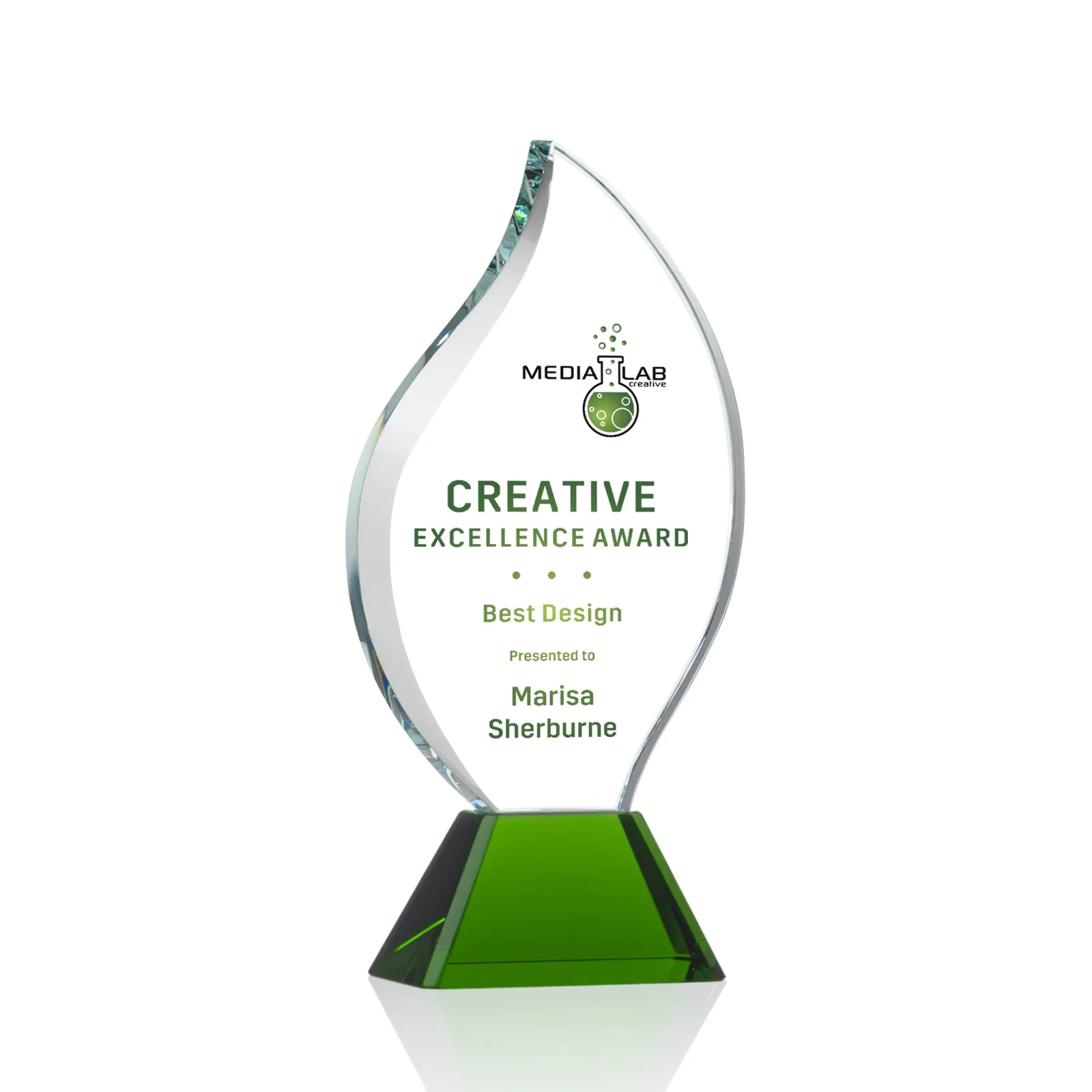 Promotional Optical Crystal Flame Award with Sweeping Bevel on Tapered Base for corporate award ceremonies