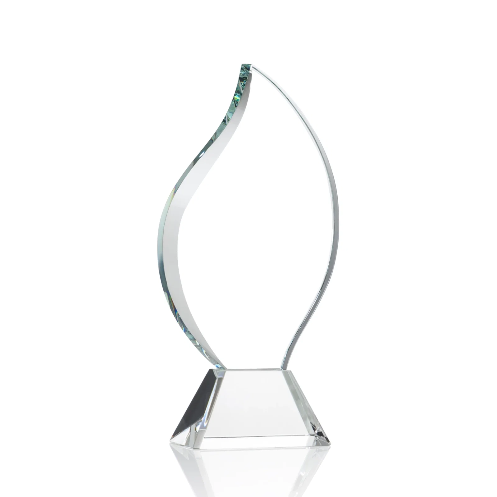 Promotional Optical Crystal Flame Award with Sweeping Bevel on Tapered Base for safety achievement programs