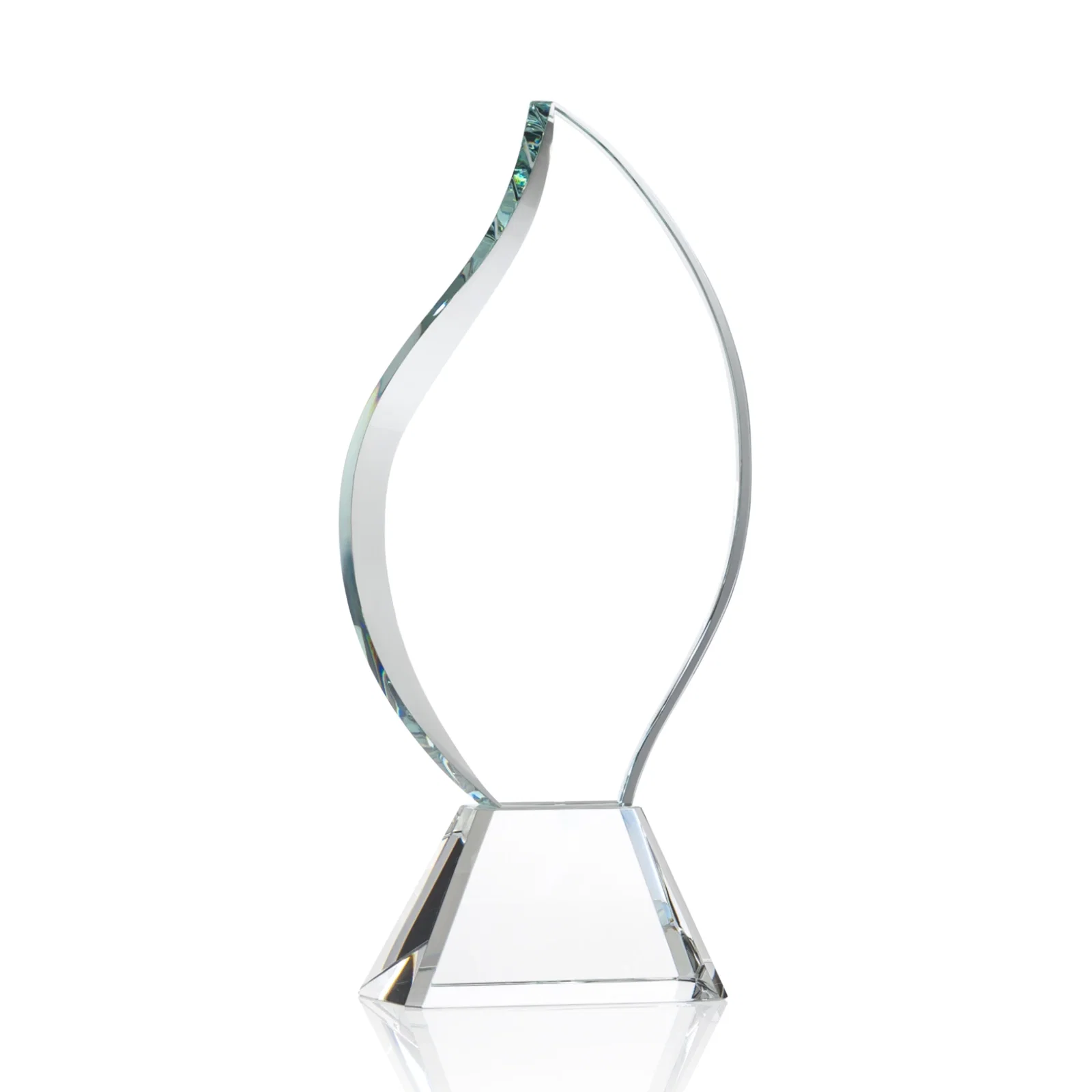 Promotional Optical Crystal Flame Award with Sweeping Bevel on Tapered Base for volunteer appreciation
