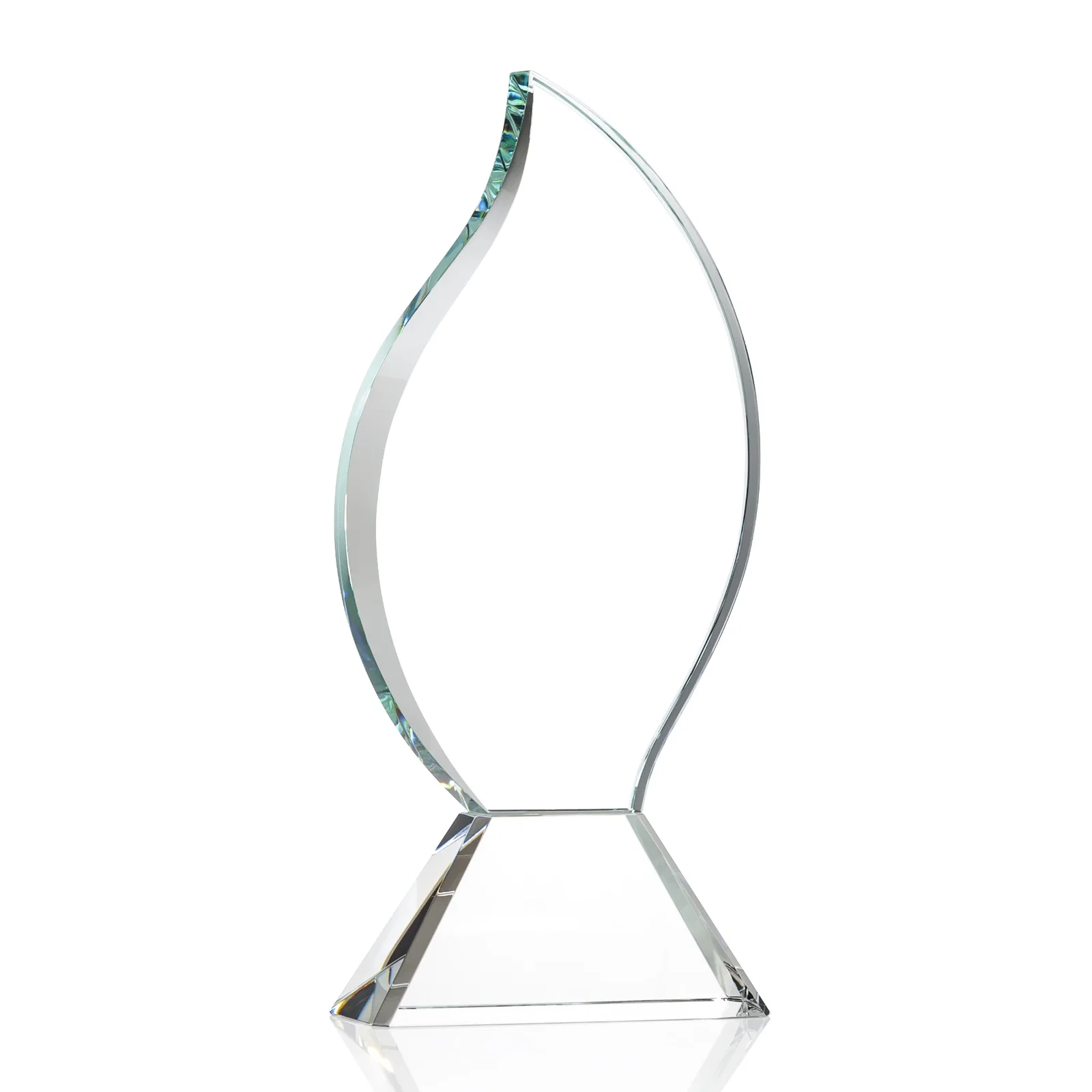 Promotional Optical Crystal Flame Award with Sweeping Bevel on Tapered Base for dealer and partner awards