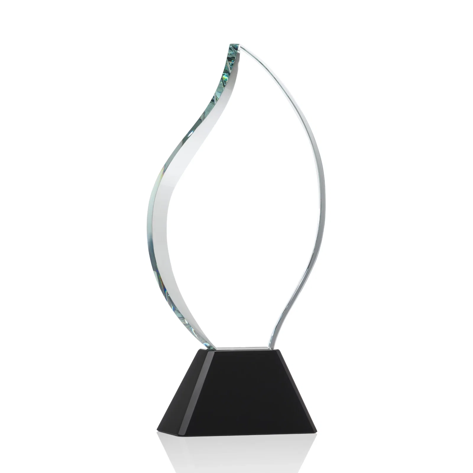 Branded Optical Crystal Flame Award with Sweeping Bevel on Tapered Base for employee recognition