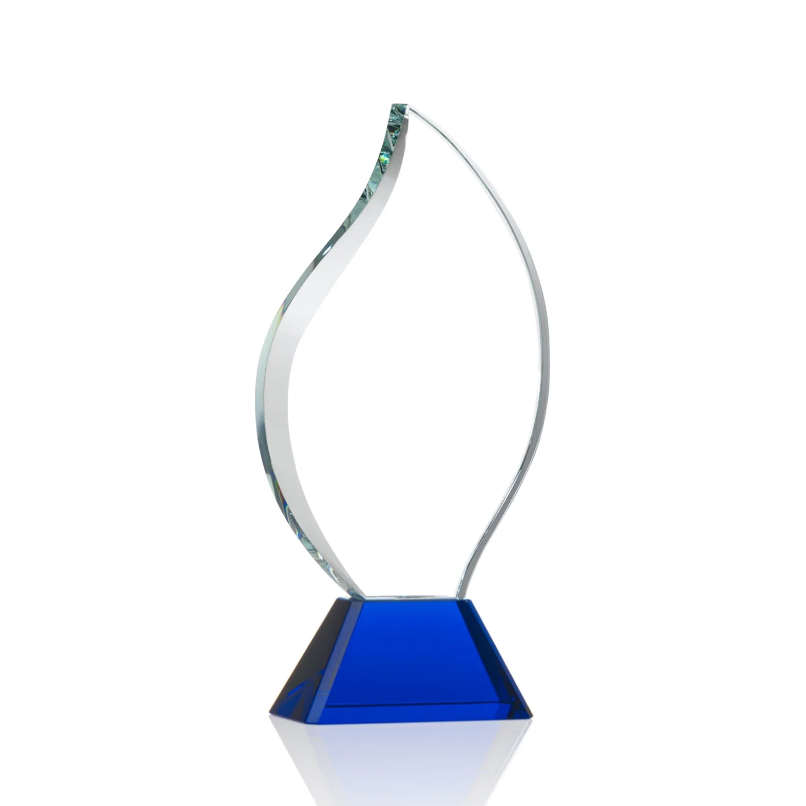 Branded Optical Crystal Flame Award with Sweeping Bevel on Tapered Base for service anniversary gifts