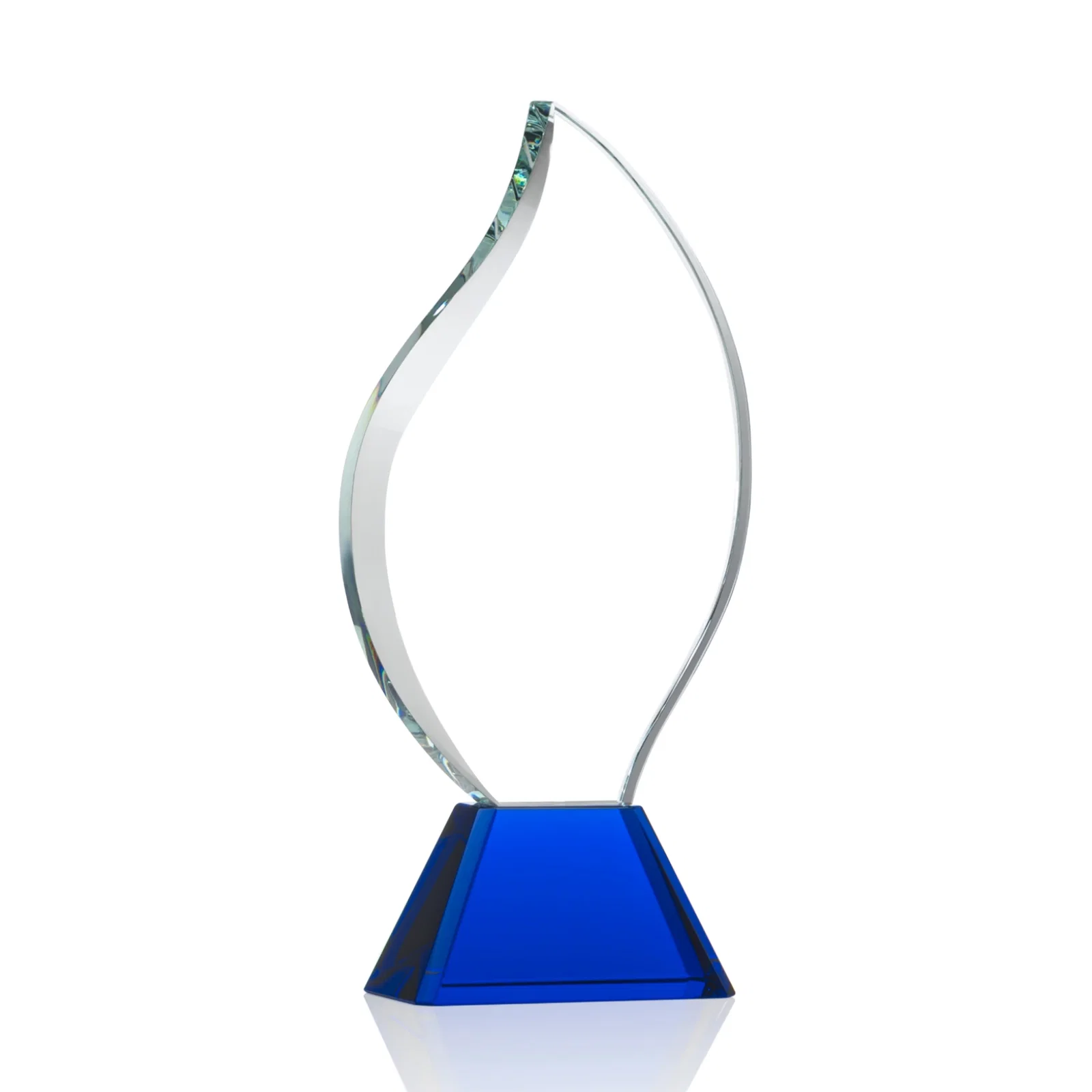 Branded Optical Crystal Flame Award with Sweeping Bevel on Tapered Base for sales achievement awards