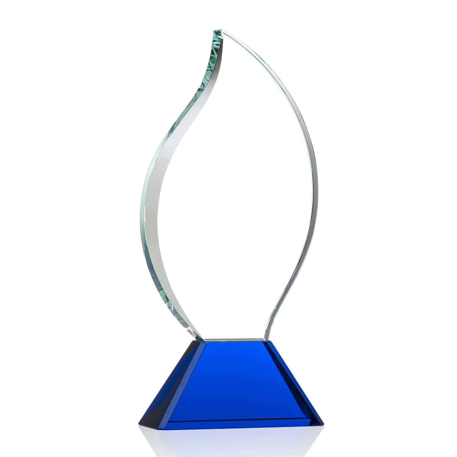 Branded Optical Crystal Flame Award with Sweeping Bevel on Tapered Base for retirement presentations