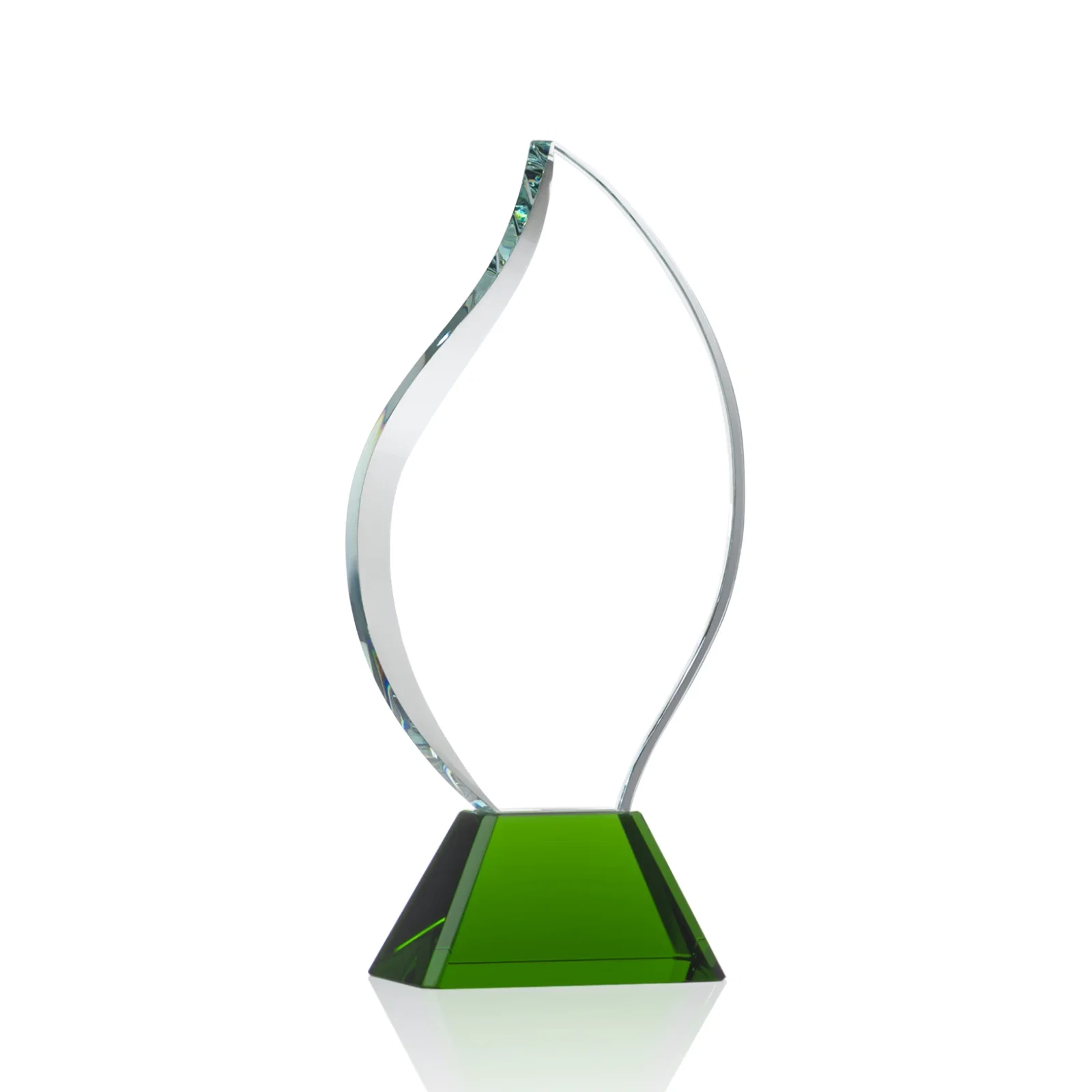 Branded Optical Crystal Flame Award with Sweeping Bevel on Tapered Base for team milestone celebrations