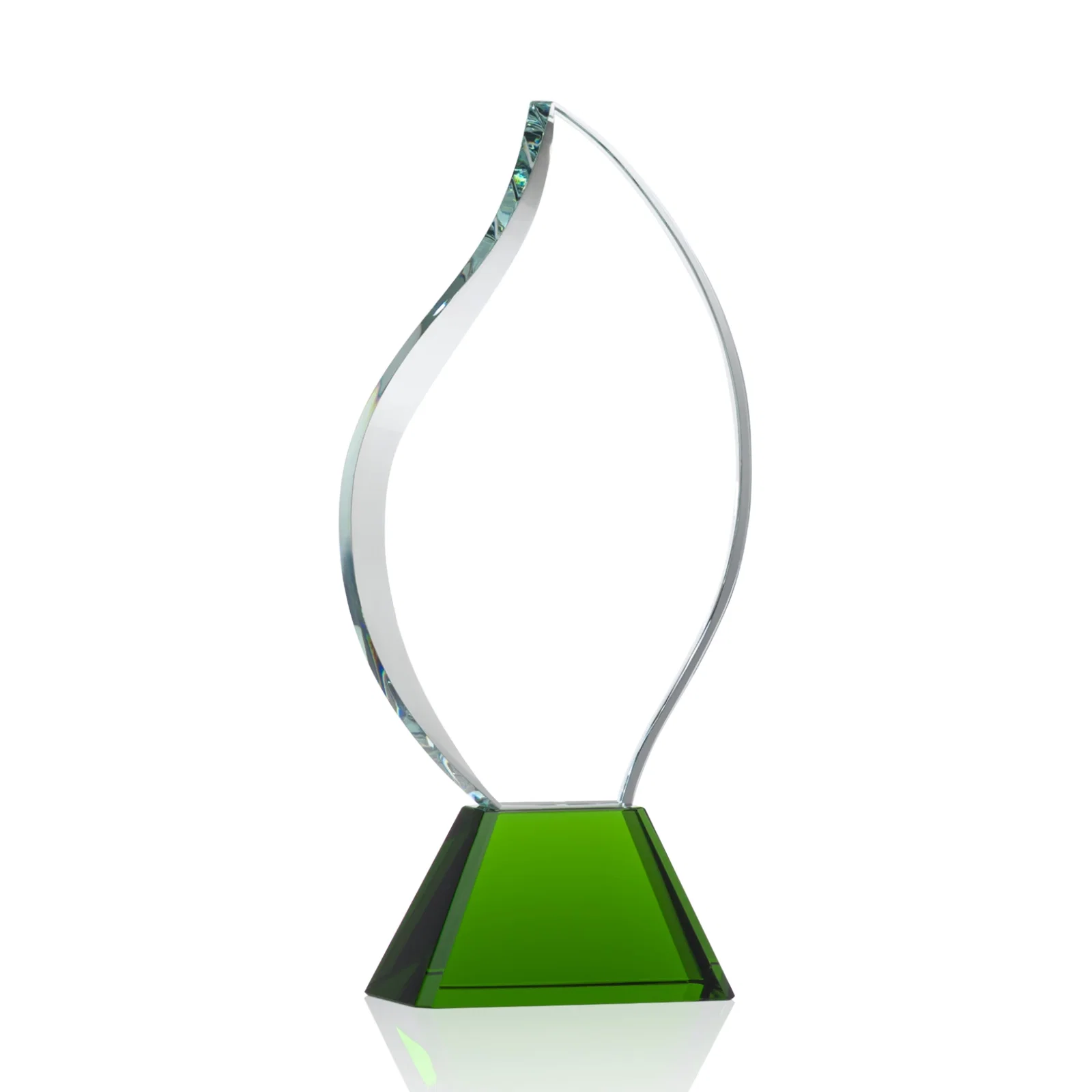 Branded Optical Crystal Flame Award with Sweeping Bevel on Tapered Base for donor appreciation