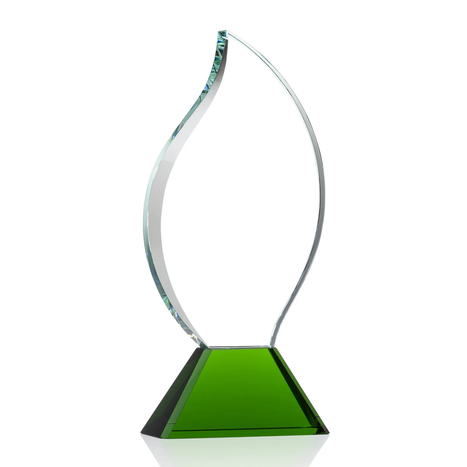 Branded Optical Crystal Flame Award with Sweeping Bevel on Tapered Base for graduation ceremonies