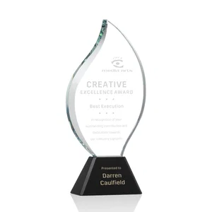 Optical Crystal Flame Award with Sweeping Bevel on Tapered Base