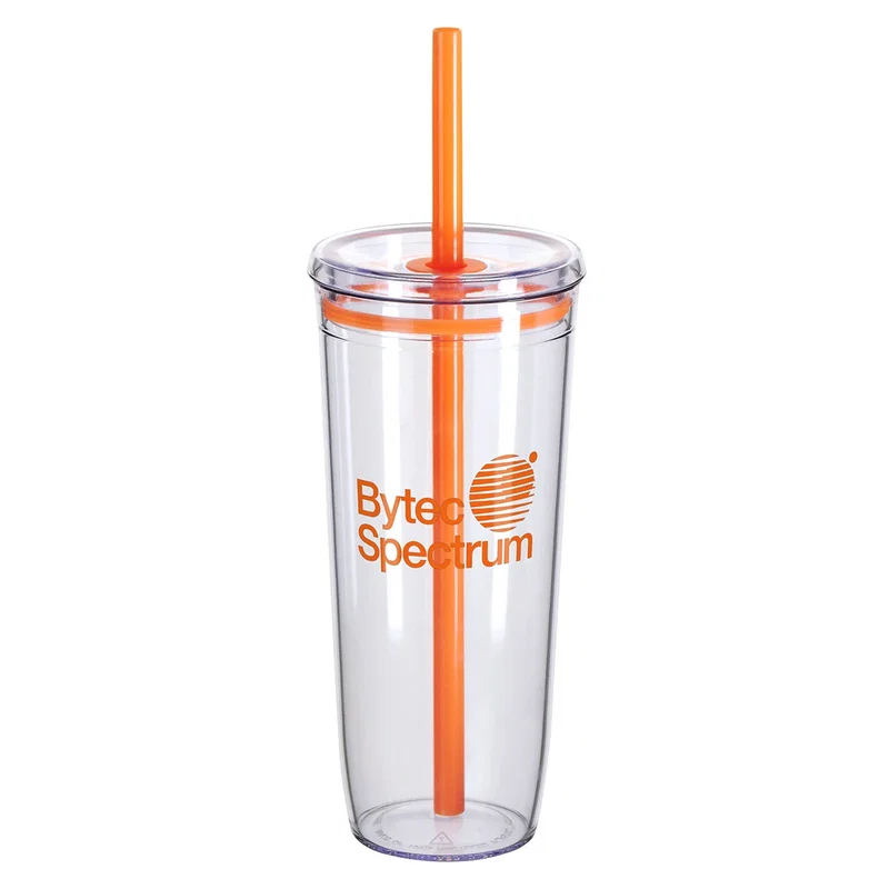 Angled view of the branded Norris 20 oz Recycled Acrylic Tumbler