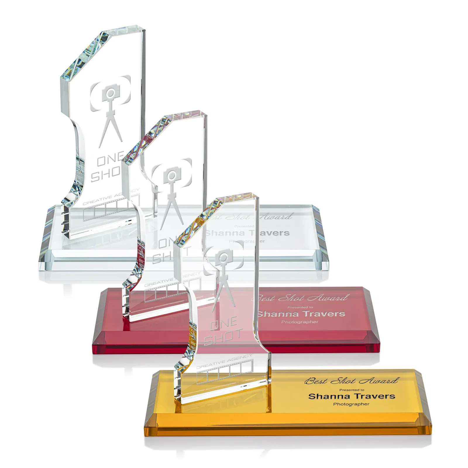 Custom Starfire Crystal Number One Award with an Engravable Base, desk awards for employee recognition