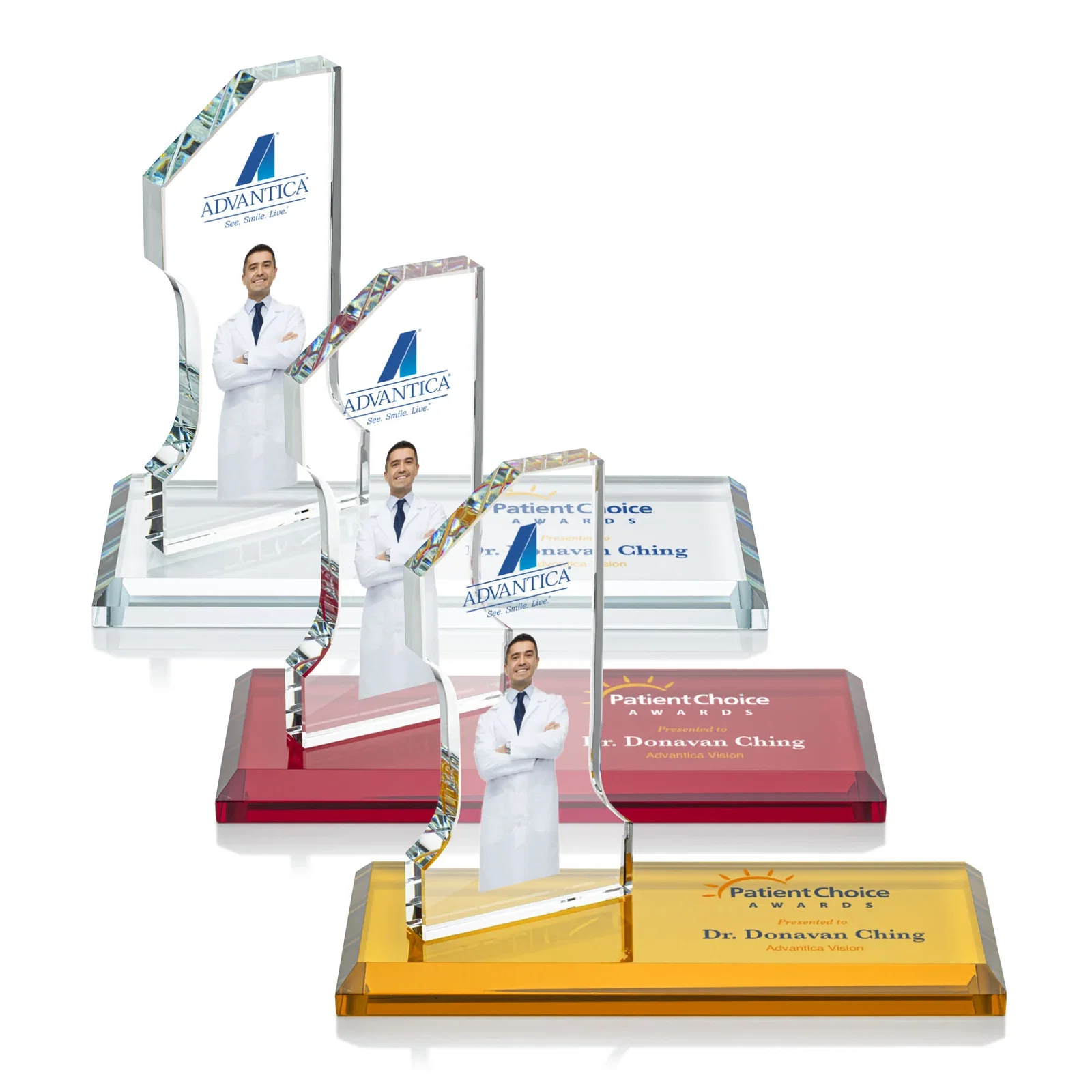 Personalized Starfire Crystal Number One Award with an Engravable Base, desk awards for corporate award ceremonies