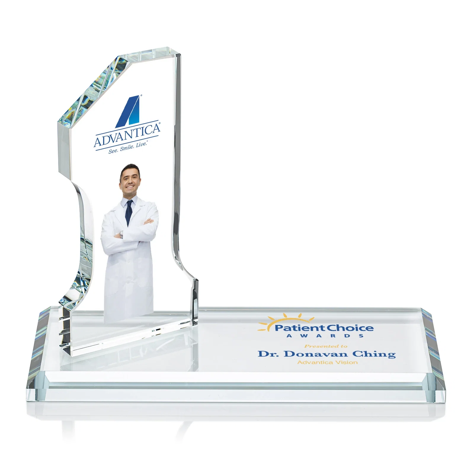 Personalized Starfire Crystal Number One Award with an Engravable Base, desk awards for service anniversary gifts