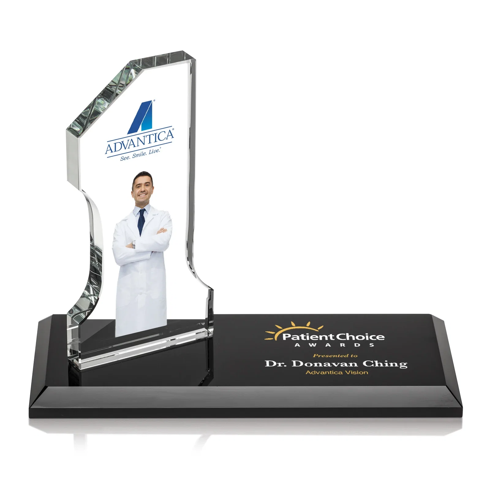 Personalized Starfire Crystal Number One Award with an Engravable Base, desk awards for sales achievement awards
