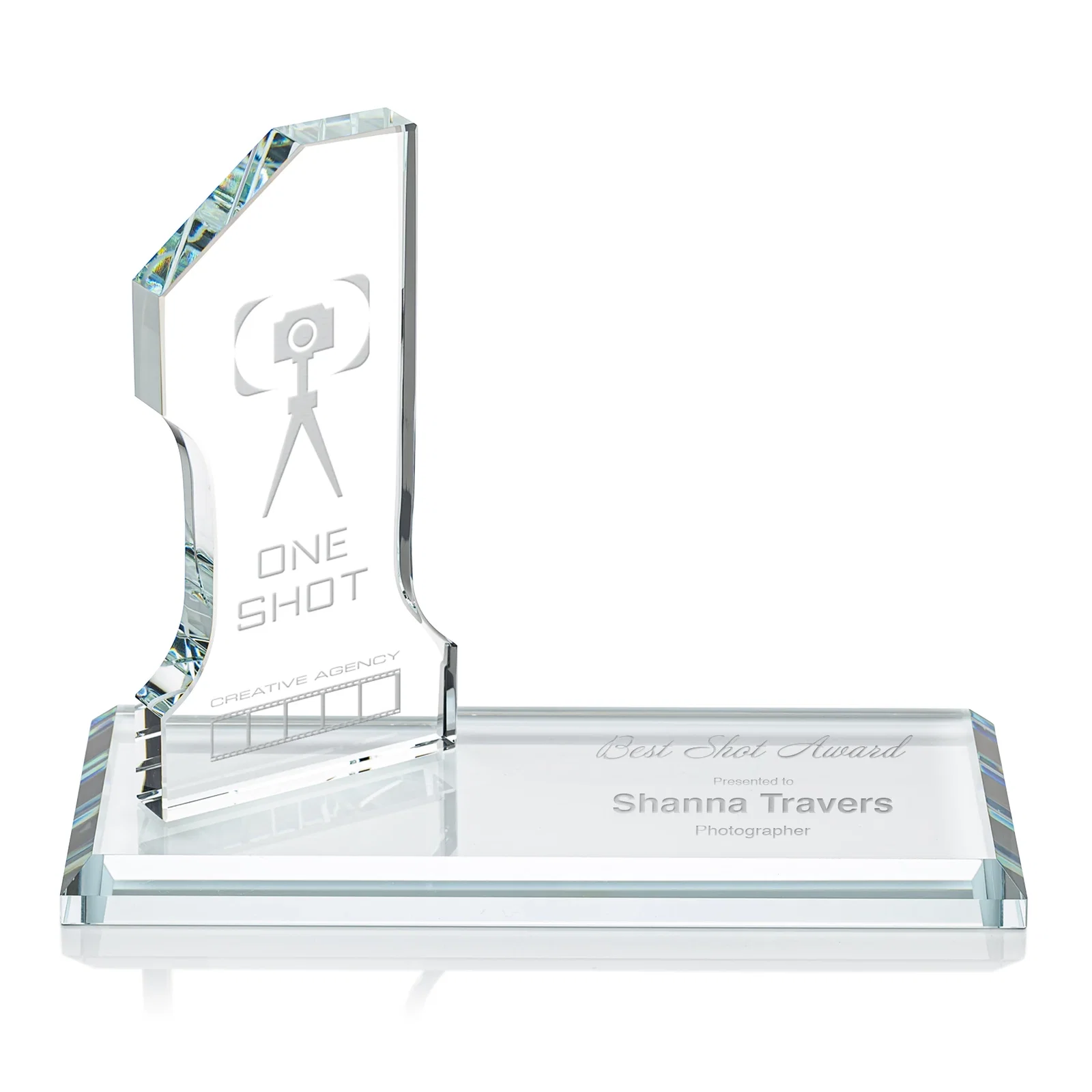 Custom Starfire Crystal Number One Award with an Engravable Base, desk awards for corporate award ceremonies