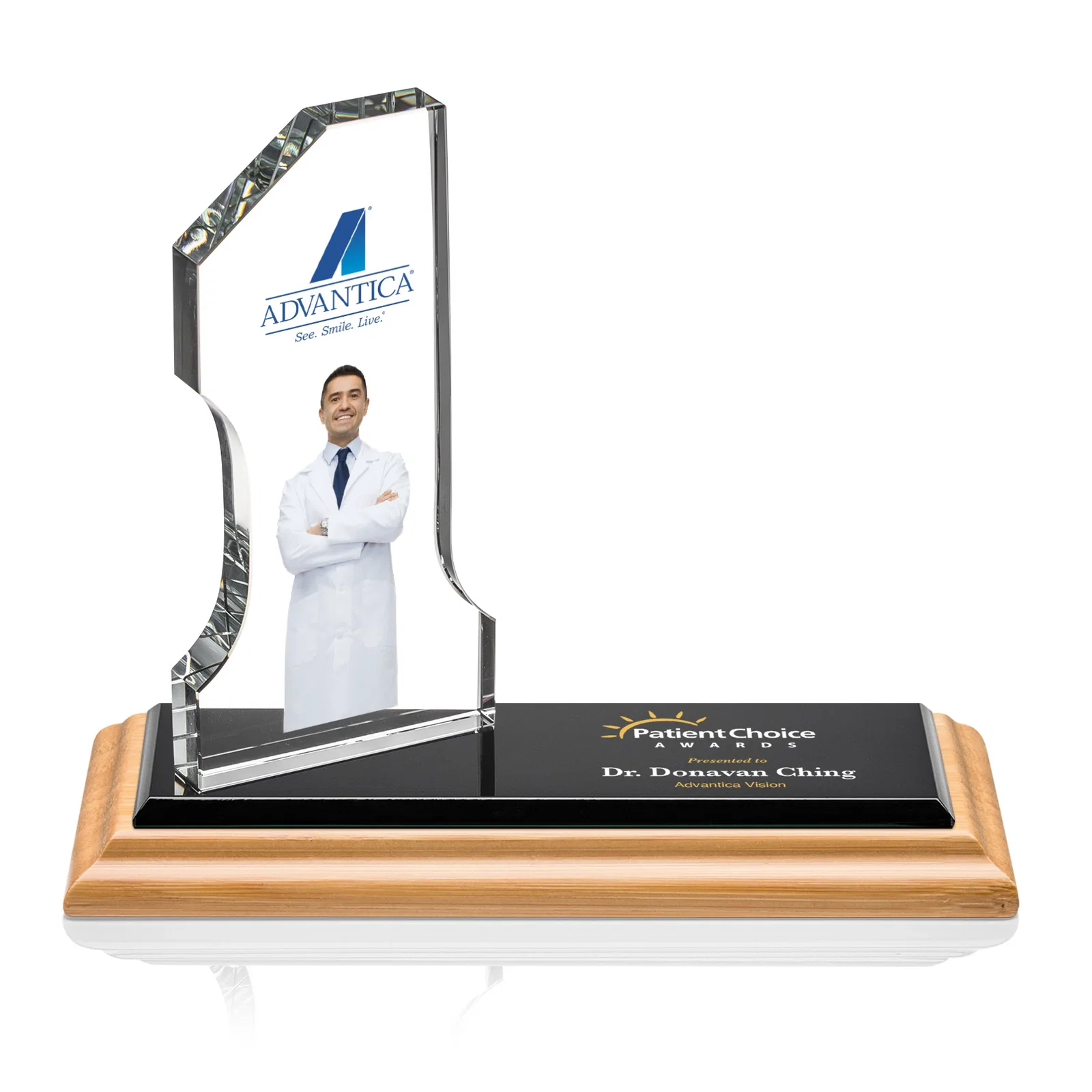 Personalized Starfire Crystal Number One Award with an Engravable Base, desk awards for graduation ceremonies