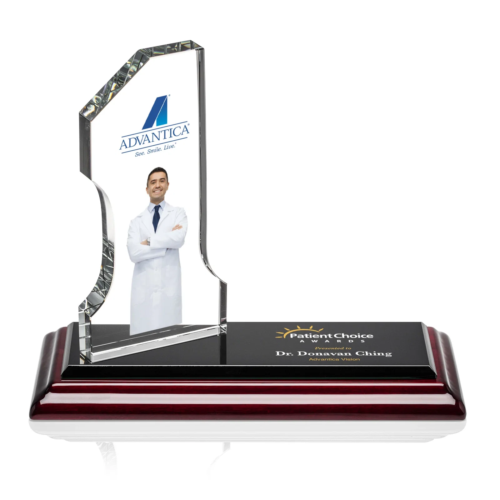 Personalized Starfire Crystal Number One Award with an Engravable Base, desk awards for safety achievement programs