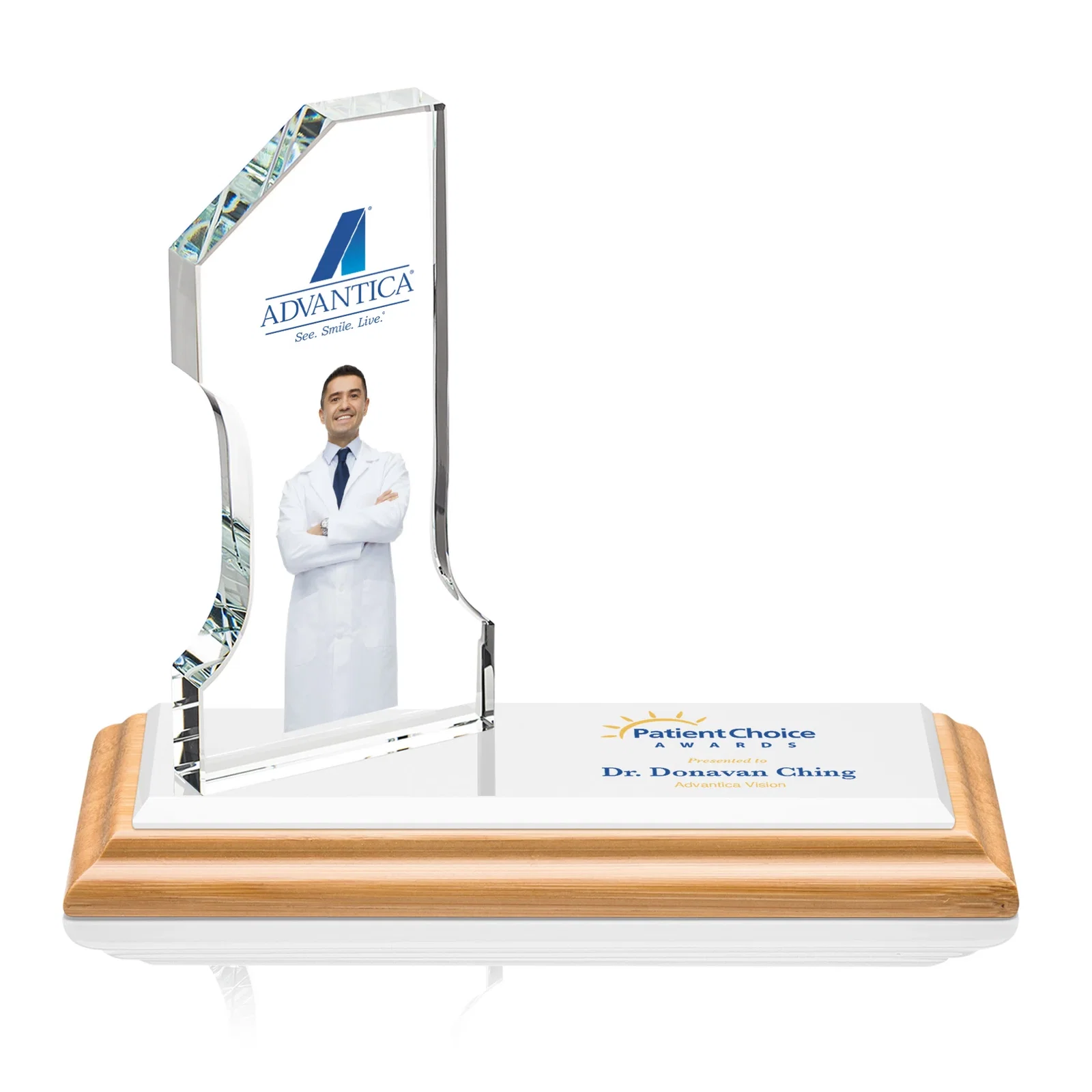 Personalized Starfire Crystal Number One Award with an Engravable Base, desk awards for dealer and partner awards