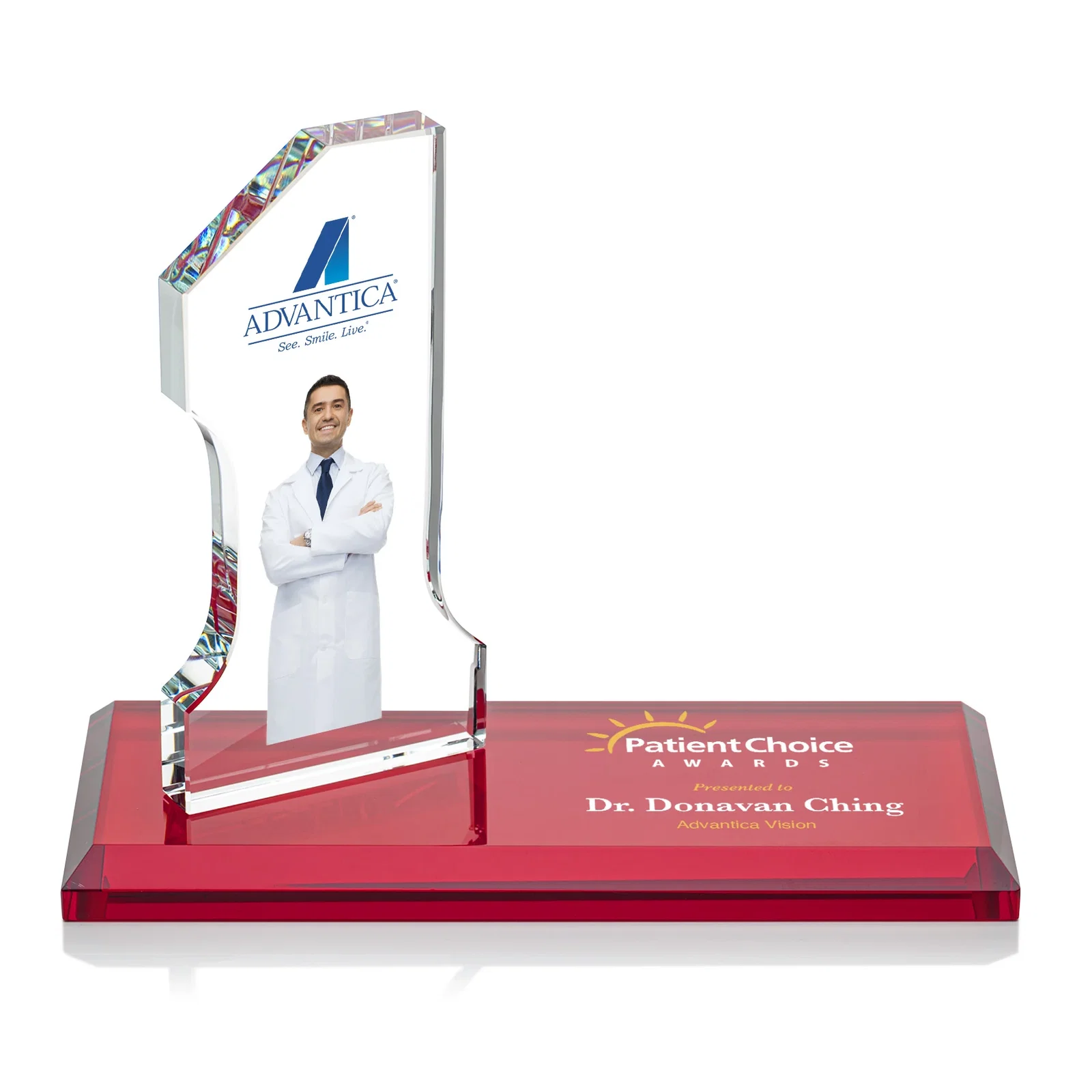 Promotional Starfire Crystal Number One Award with an Engravable Base, desk awards for employee recognition