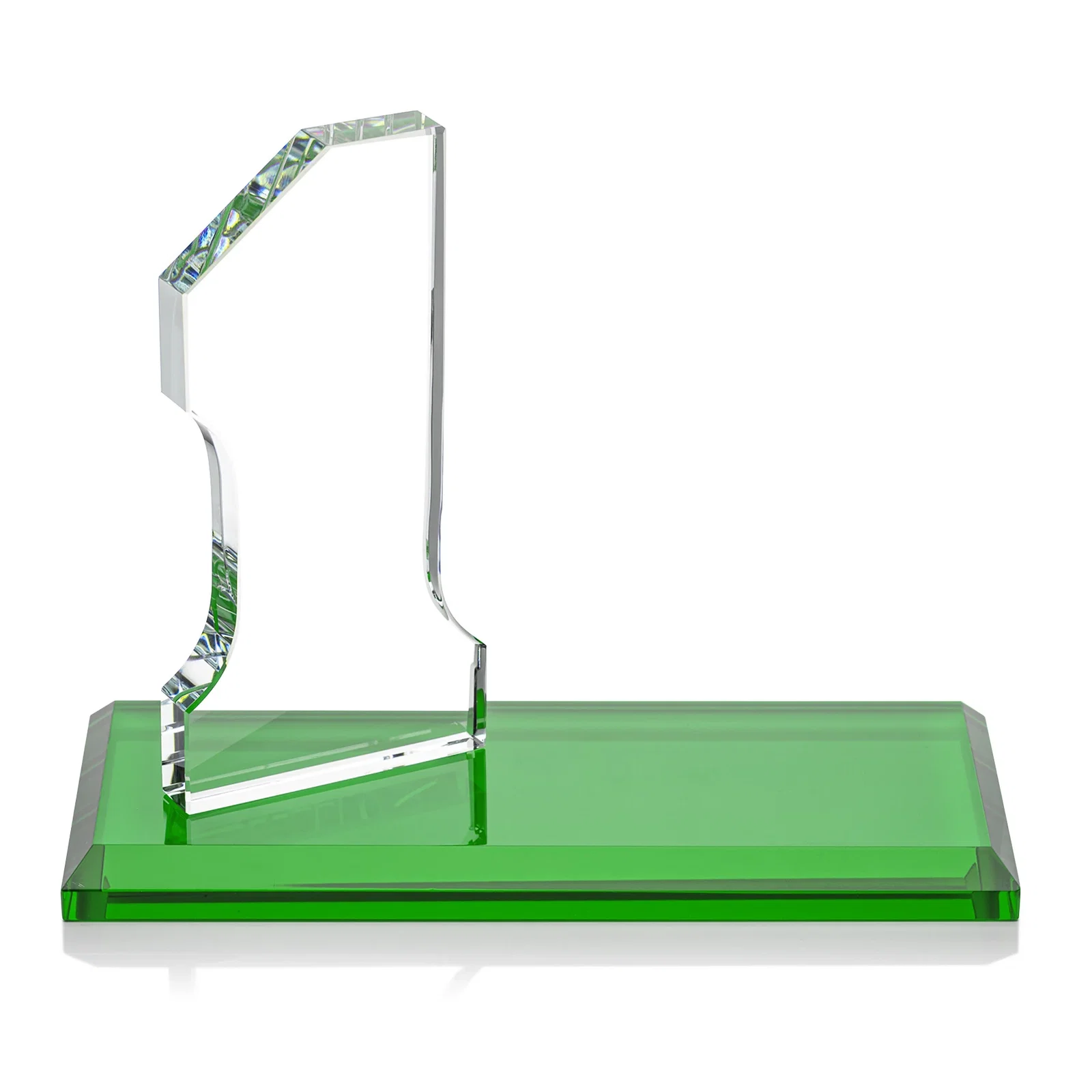 Promotional Starfire Crystal Number One Award with an Engravable Base, desk awards for retirement presentations