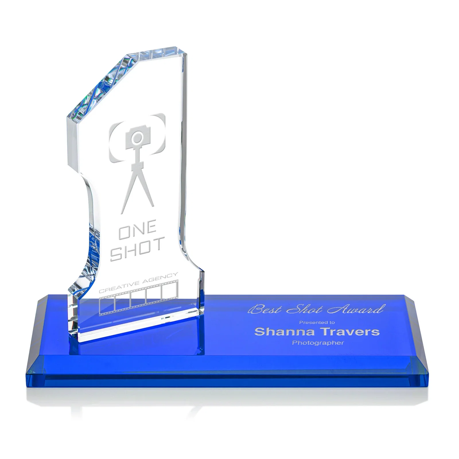 Custom Starfire Crystal Number One Award with an Engravable Base, desk awards for sales achievement awards