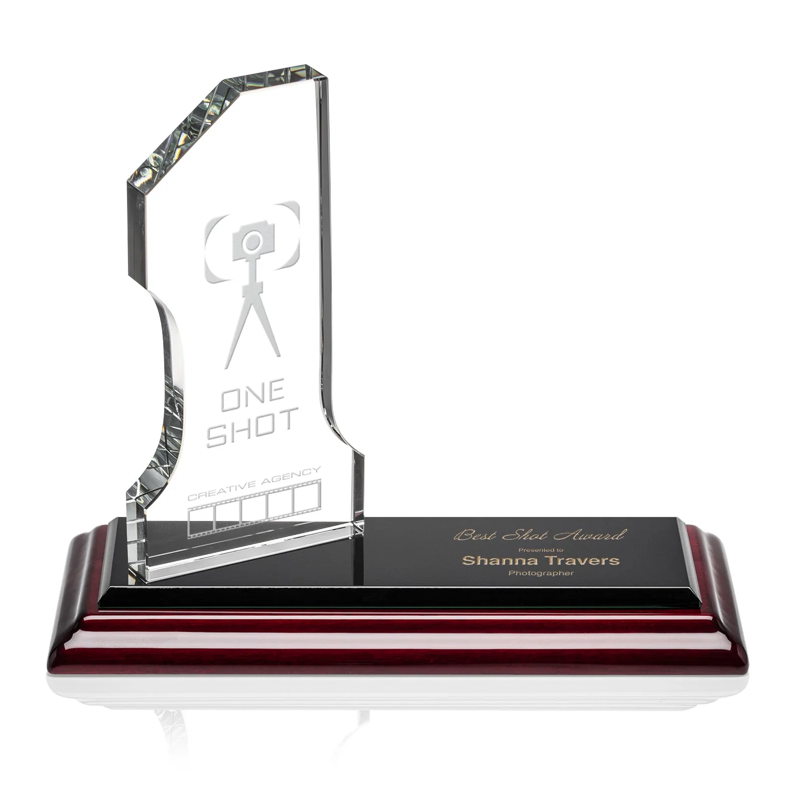 Custom Starfire Crystal Number One Award with an Engravable Base, desk awards for graduation ceremonies