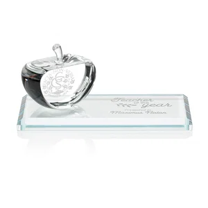 Optical Crystal Apple Award With a Bamboo or Rosewood Base