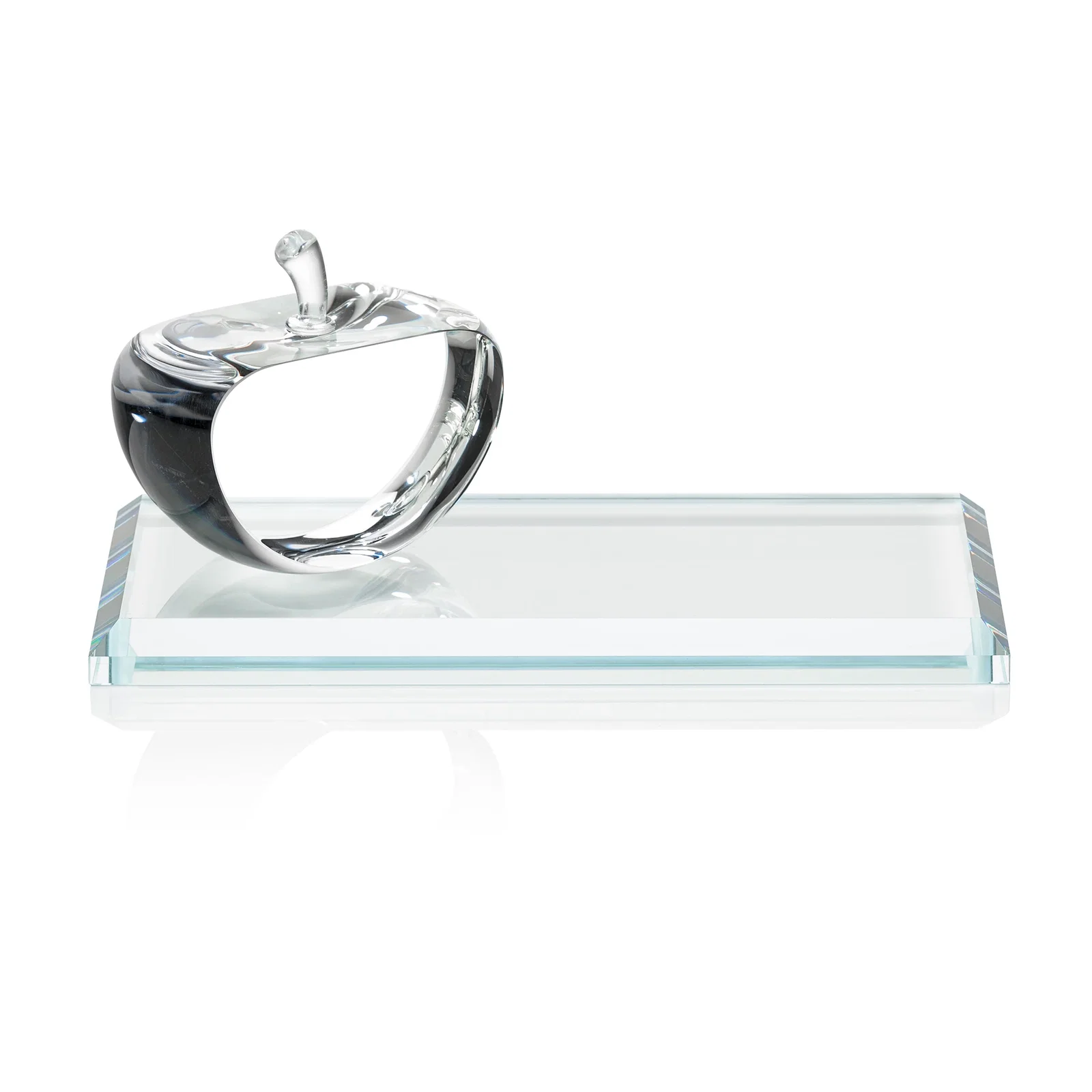 Personalized Optical Crystal Apple Award With a Bamboo or Rosewood Base for dealer and partner awards