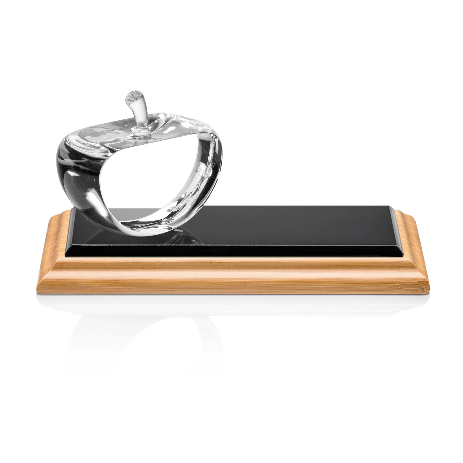 Personalized Optical Crystal Apple Award With a Bamboo or Rosewood Base for company anniversary events