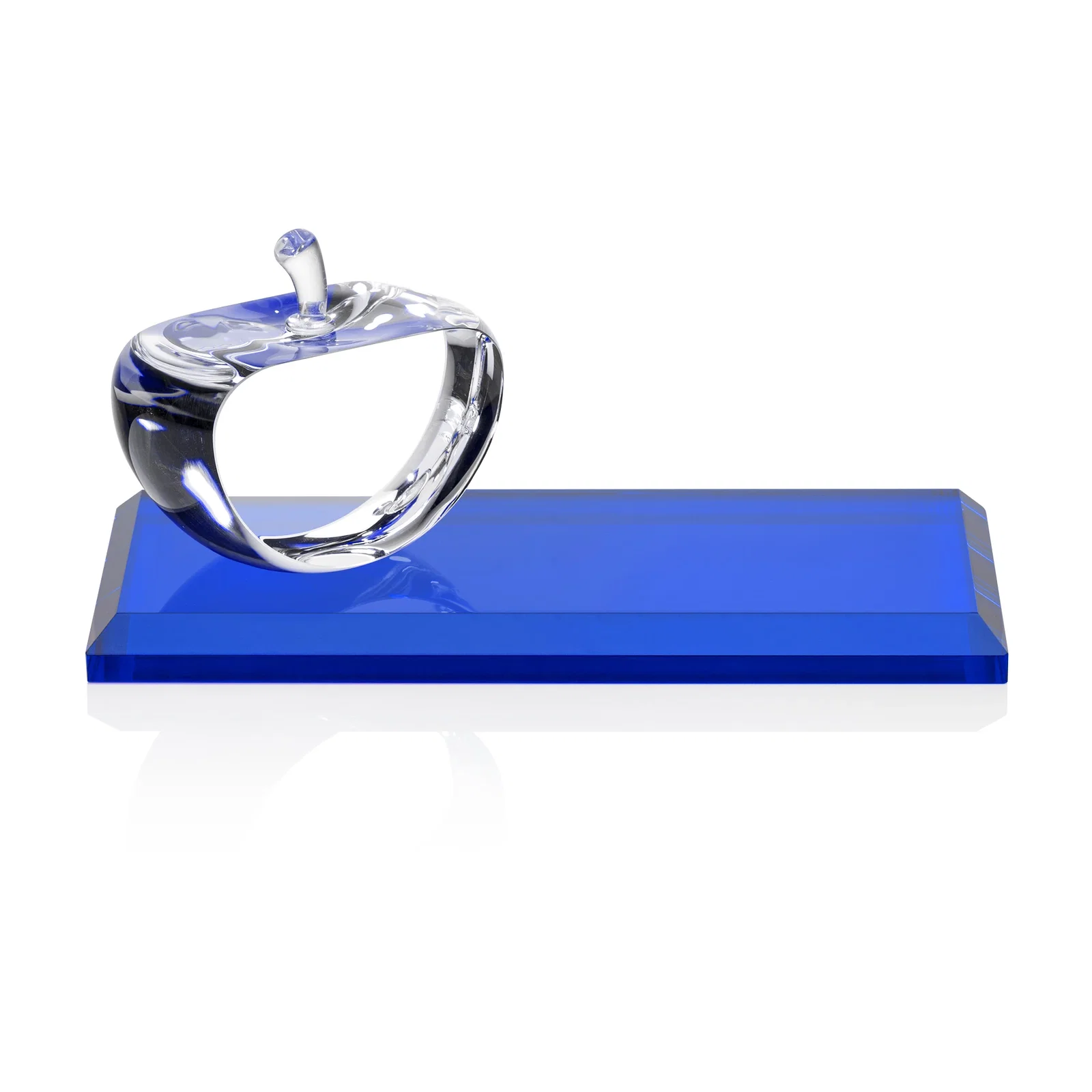 Promotional Optical Crystal Apple Award With a Bamboo or Rosewood Base for corporate award ceremonies