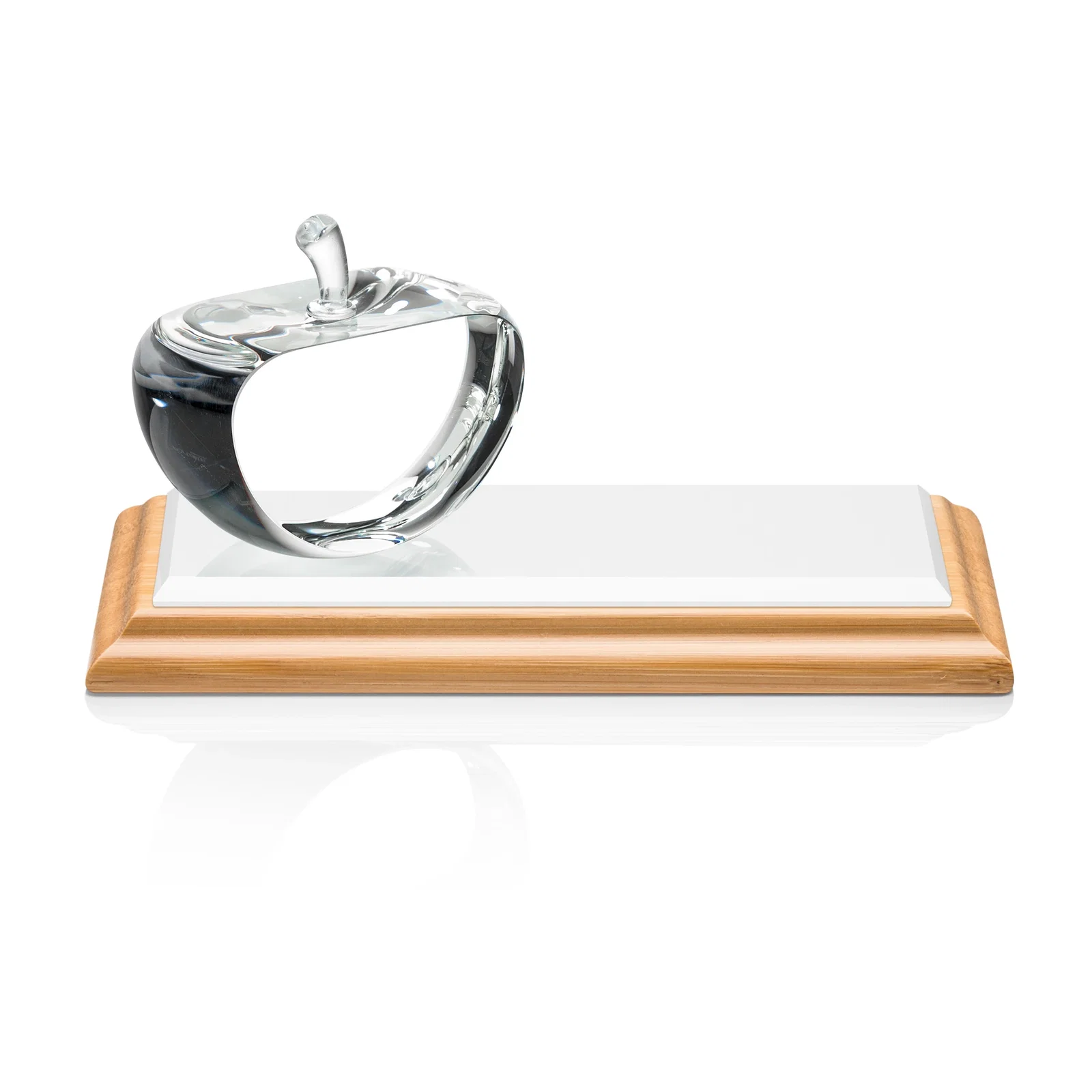 Promotional Optical Crystal Apple Award With a Bamboo or Rosewood Base for donor appreciation