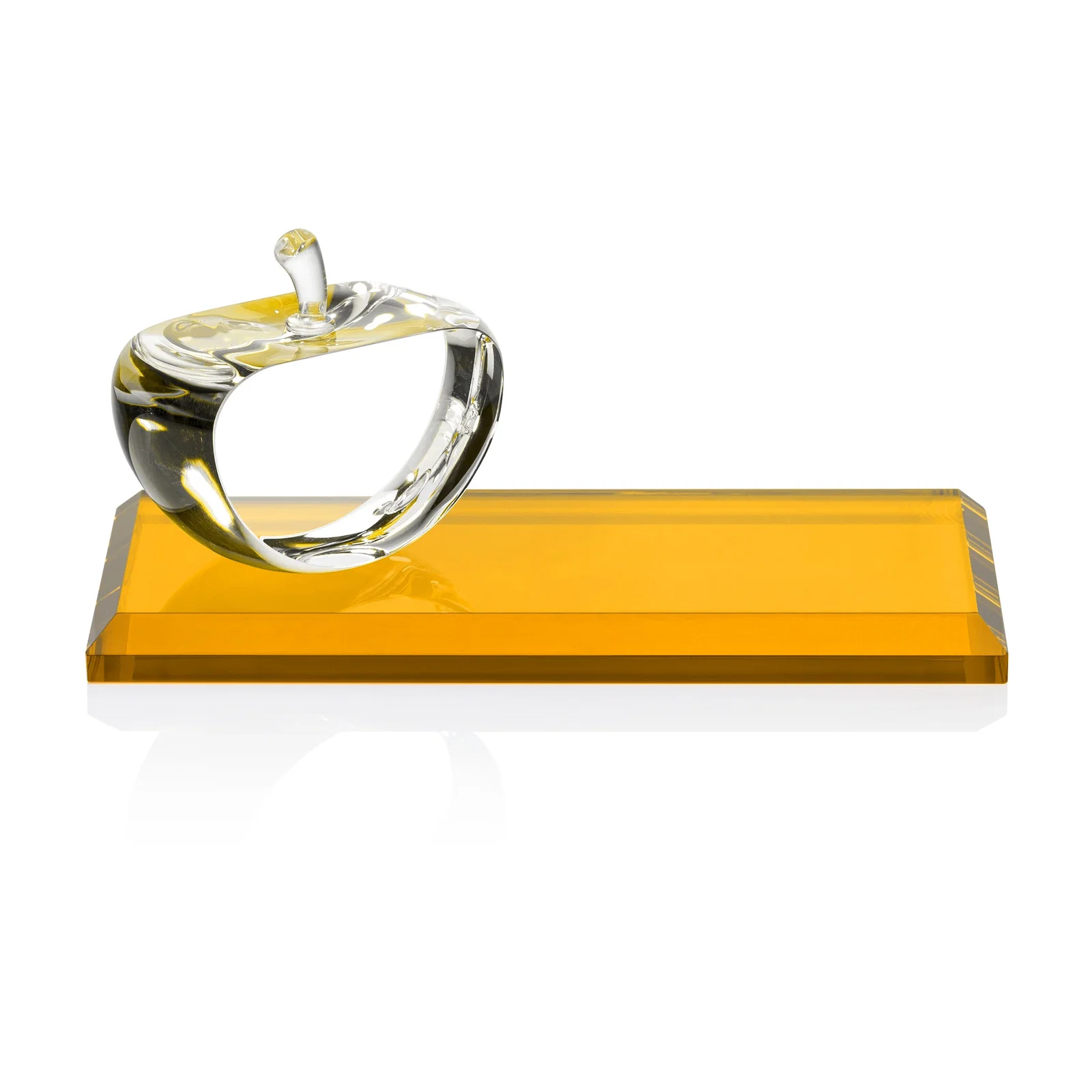 Promotional Optical Crystal Apple Award With a Bamboo or Rosewood Base for graduation ceremonies