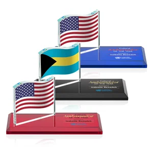 Starfire Crystal Flag Award on a Bamboo or Rosewood Base