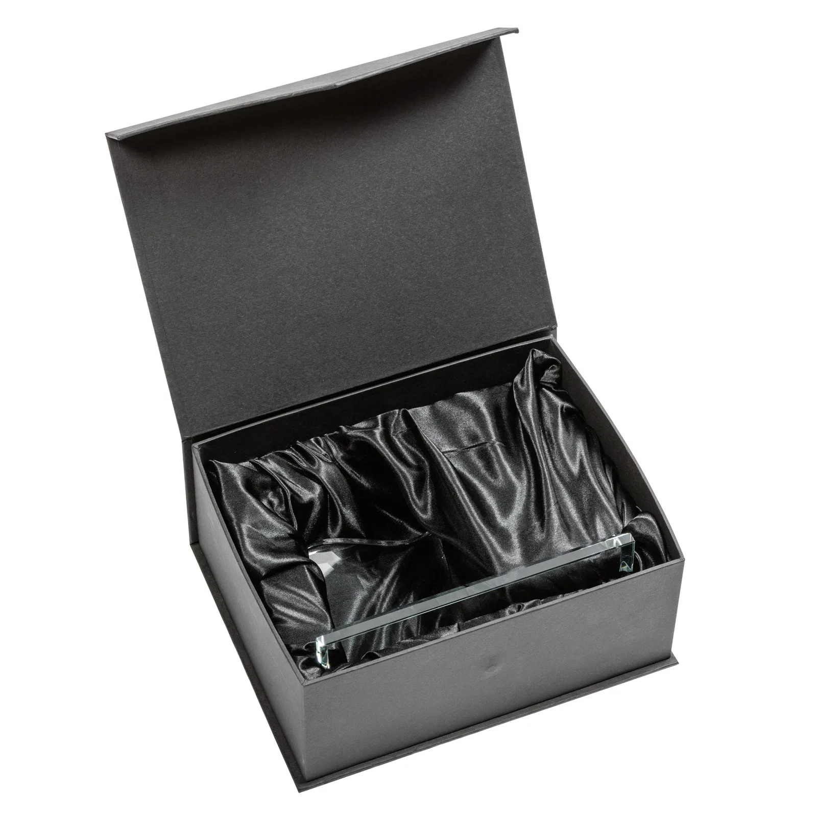 Personalized Starfire Crystal Flag Award on a Bamboo or Rosewood Base for employee recognition