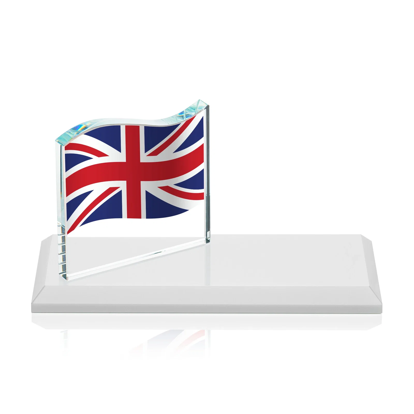 Personalized Starfire Crystal Flag Award on a Bamboo or Rosewood Base for donor appreciation