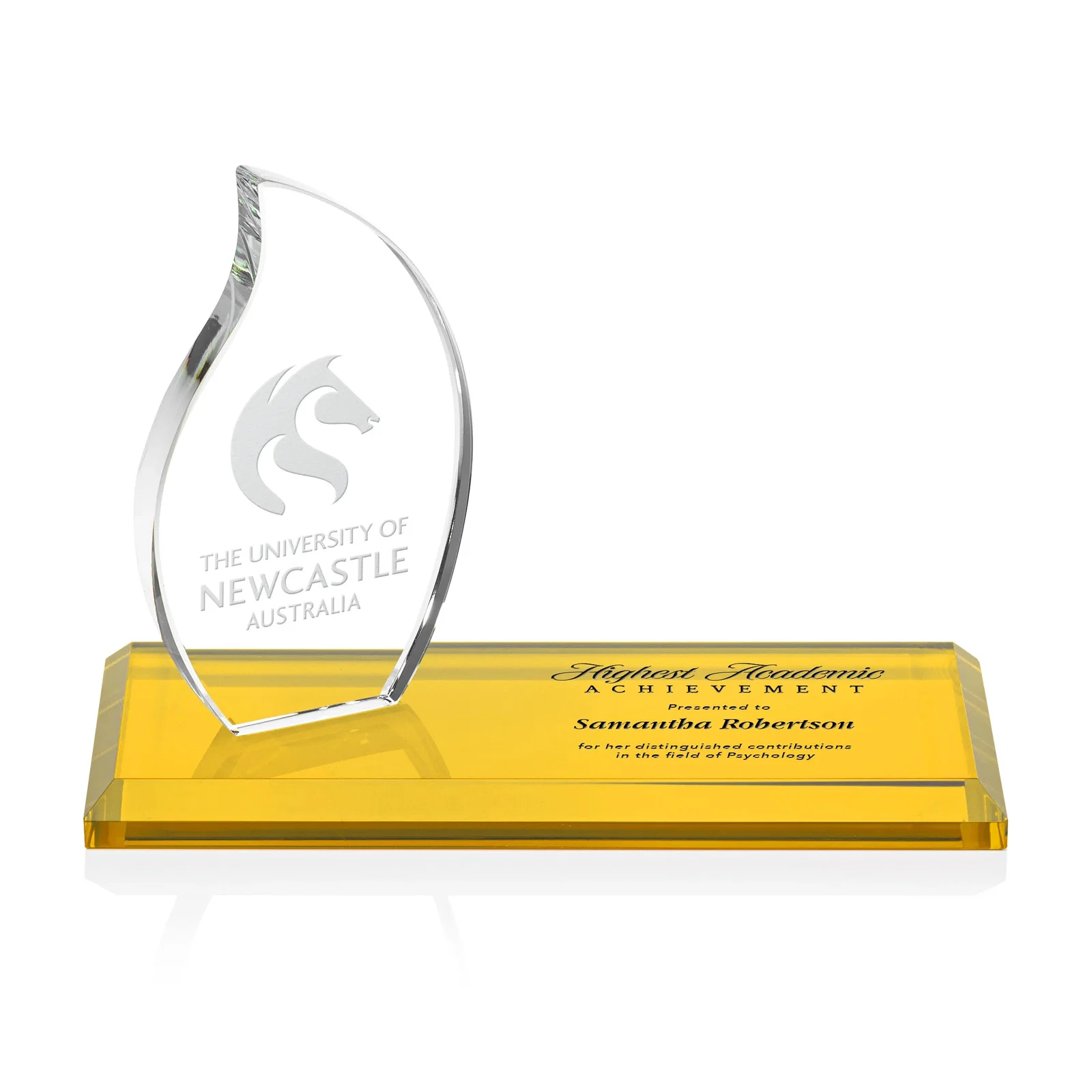 Custom Starfire Crystal Flame Award with a Second Back-Panel Imprint for volunteer appreciation
